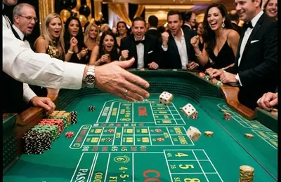 Stół do gry w kości Craps i kości w locie