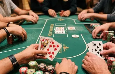 Stół pokerowy z kartami i żetonami